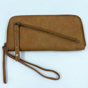 Free People Vegan Leather Wallet Wristlet Brown EUC